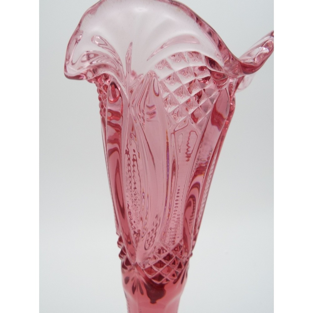 #55 - Viking Dalzell Pink Vase 10" Ruffled Rim Diamond Pattern Hand Made USA - Picture 4 of 8